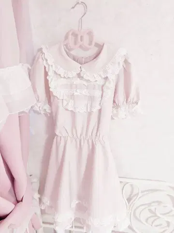 허니시나몬 사다리 리본 코튼 프릴 원피스