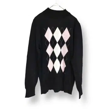 모아나 코스트 (L) 아가일 무늬 니트 얇은 소재 스웨터 블랙 울 혼방