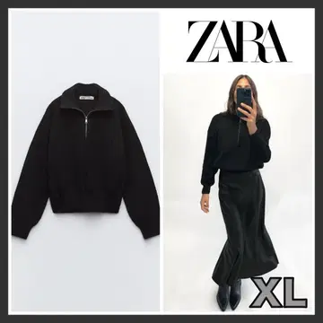ZARA 지퍼 니트 스웨터 블랙 XL 사이즈