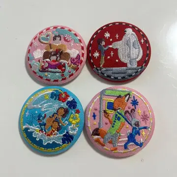 자수 디자인 핀 배지 4개 세트