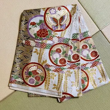 후쿠로 오비 꽃무늬 나비 모티브 사카니시 크림슨 마루 f037