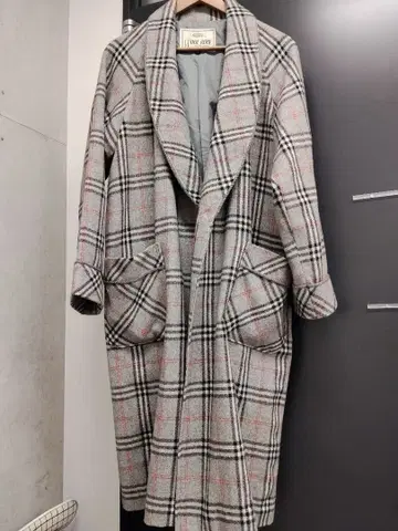 울 체크 무늬 코트 롱 코트