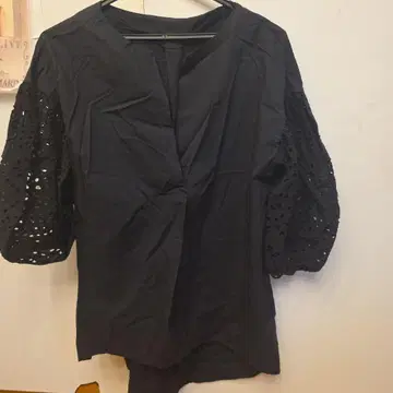 블랙 레이스 소매 칠부 블라우스 L 사이즈