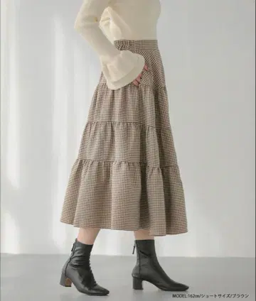 Fit more 하운드투스 체크 캉캉 스커트 숏 브라운
