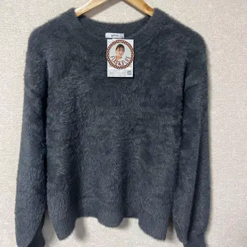 Flashy Blue 퍼 후드 니트 긴팔 그레이