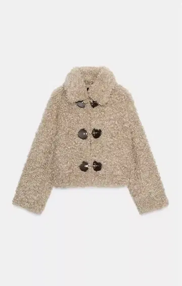 토글 버튼 인조 모피 자켓 베이지 보아 자켓