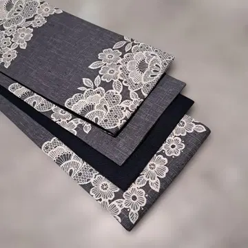 반폭 오비 장척 일본산 코튼 자수 프린트 x 일본산 코튼 린넨 리버서블