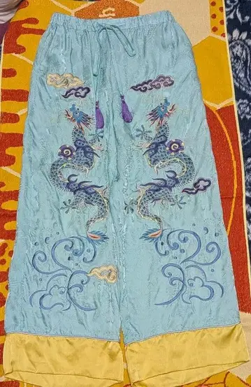 레어 새상품급 케이타 마루야마 드래곤 자수 고급 실크 와이드 팬츠