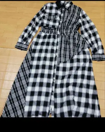 AULA AILA 체크 무늬 롱 셔츠 원피스