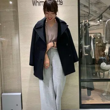 [ Whim Gazette ] 와이드 칼라 P 코트 블랙