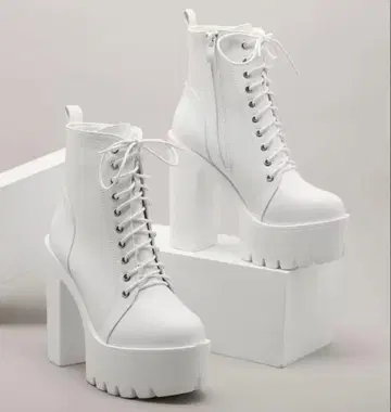 부츠 통굽 화이트 화이트 롱 부츠 통굽 힐 부츠