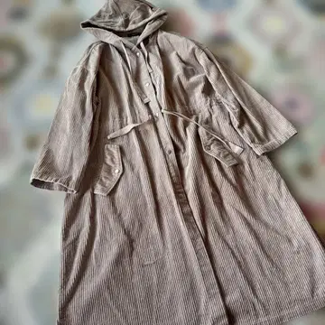 AS KNOW AS PINKY 핑크 베이지 코듀로이 롱 코트