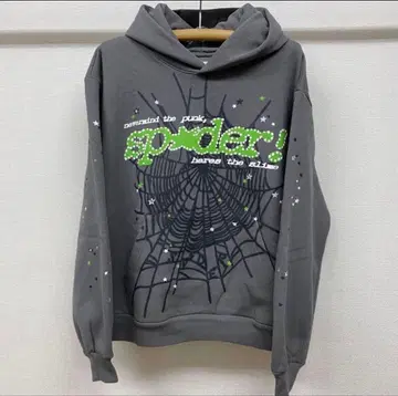 sp5der hoodie M 그린 그레이
