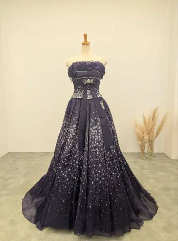 [ 성인 신부를 위한 ] 7~9호 짙은 퍼플 컬러 드레스 고급 비즈 자수