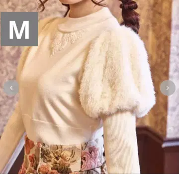 시마무라 쿠루미 소매 페더 니트 풀오버 M 아이보리