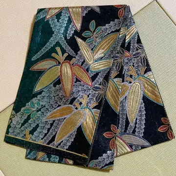 화려한 꽃무늬 후쿠로 오비 그린 츠지카 꽃 금빛 대나무 f1221