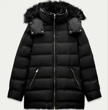 ZARA L 사이즈 자라 세미롱 기장 퍼 후드 다운 코트
