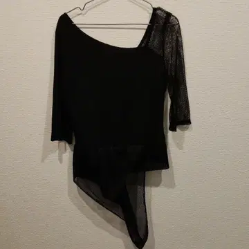 아우라 아이라 디자인 상의 7부 소매 일본제 블랙 캐주얼