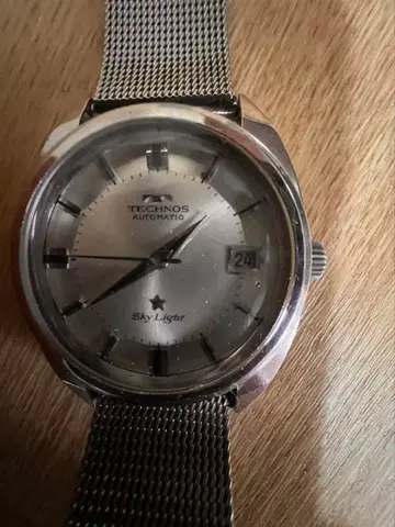 TECHNOS 자동 와인딩 스카이 라이트 은색 다이얼 60년대