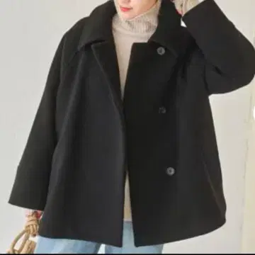 [ Spick & Span ] W/Ny 모사 스텐 칼라 숏코트 블랙