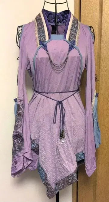 OZZONESTE 화 차이나 공주 소매 어깨 트임 비대칭 튜닉