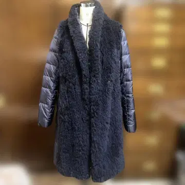 퍼 네이비 다운 롱 코트 캐시미어 퍼 M