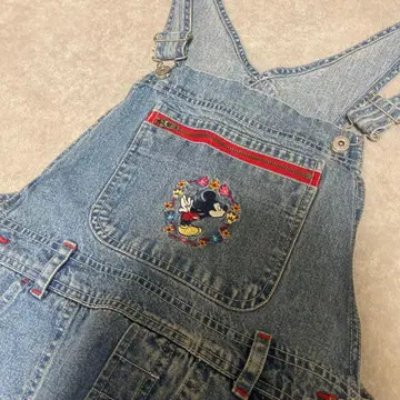 오버롤 데님 디즈니 미키 자수