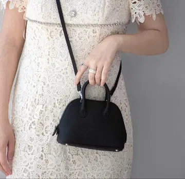 가죽 천연 가죽 미니 숄더백 핸드백 블랙 실버 금장 장식