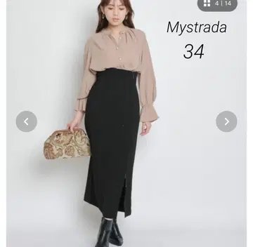Mystrada 지퍼 디자인 펜슬 스커트 34 블랙 타이트