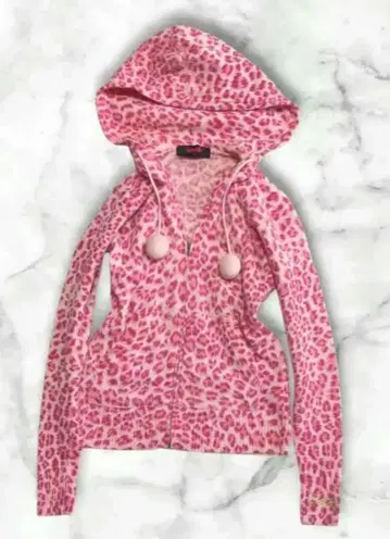 헤이세이 갸루 핑크 표범 무늬 집업 후드티 폼폼 XS~S 상당