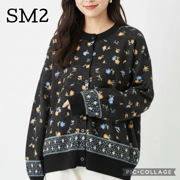 [ 새상품 ] SM2 꽃무늬 x 아가일 니트 가디건 블랙 루즈핏