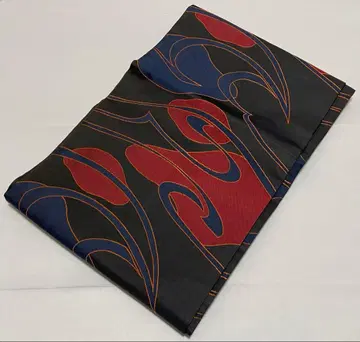 A 기모노 편안함 기하학 패턴 블랙 순수 실크 육통 나고야 오비 O61