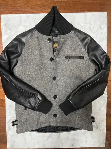 United Sports Of America 울 가죽 콤비 자켓 블랙