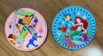 디즈니 자수 캔뱃지 주토피아 인어공주 자수 배지 세트