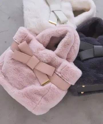 vis 퍼 리본 토트백 핑크