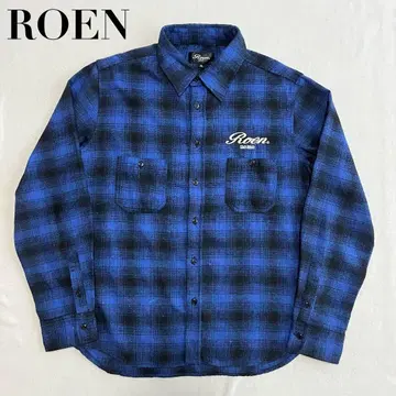ROEN 로엔 옴브레 체크 플란넬 셔츠 자수 XL 스컬 해골