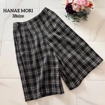 하나에모리 타탄 체크 패턴 큐롯 팬츠 울 블랙