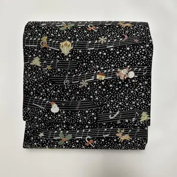 나고야 오비 완성품 블랙 크리스마스 패턴 리스 산타 호랑가시나무 트리