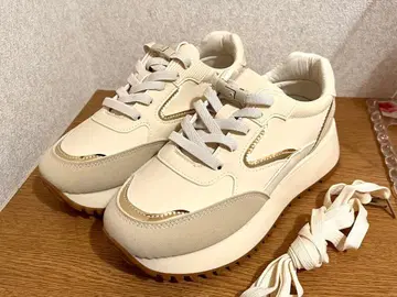 젤리빈스 통굽 마일러 라인 콤비 레이스업 스니커즈 베이지