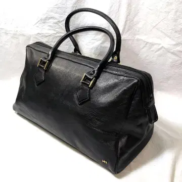 HANAEMORI 고급 블랙 천연 가죽 보스턴 백