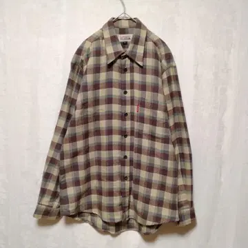 Budweiser 체크 무늬 플란넬 셔츠 브라운 블루 헤링본 직조