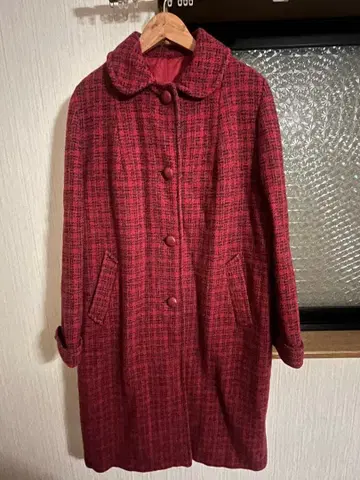 체크 무늬 롱 코트 빨간색 계열 Bernet