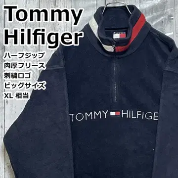 타미힐피거 플리스 자수 로고 하프 지퍼 트리코 XL