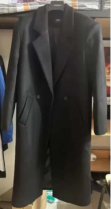 HARH 블랙 M 더블 버튼 롱 코트