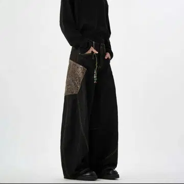 블랙 데님 와이드 팬츠