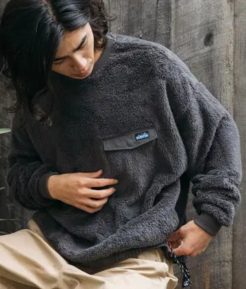 KAVU x FREAK 별주 나일론 절개 플리스 크루넥 풀오버