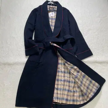 미사용품 닥스 가운 코트 벨트 네이비 체크 무늬 M