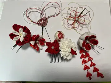 머리 장식 세트 (빨간색 x 화이트 미즈히키) 쓰마미자이쿠