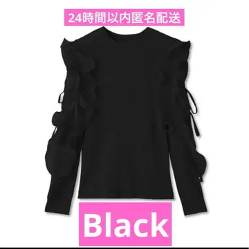 프릴 슬리브 니트 블랙 프리 사이즈