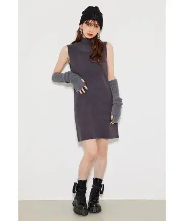 [ 완판템 ] 그레이 터틀넥 니트 미니 원피스